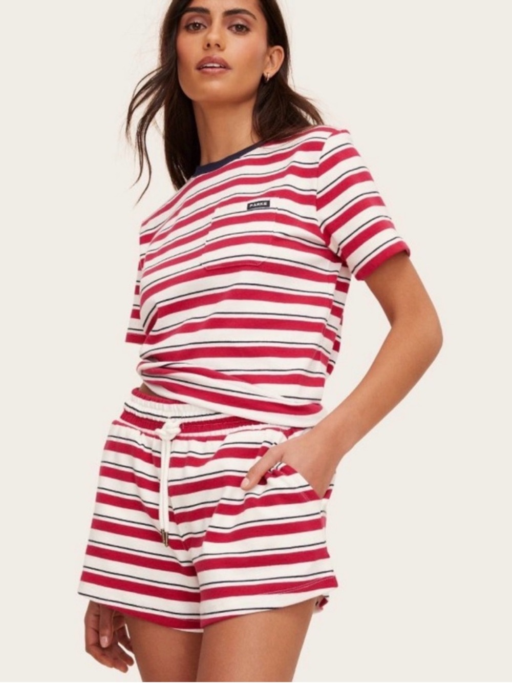 Parke X Target  Striped Red and White Athletic Short set with Drawstring Waist